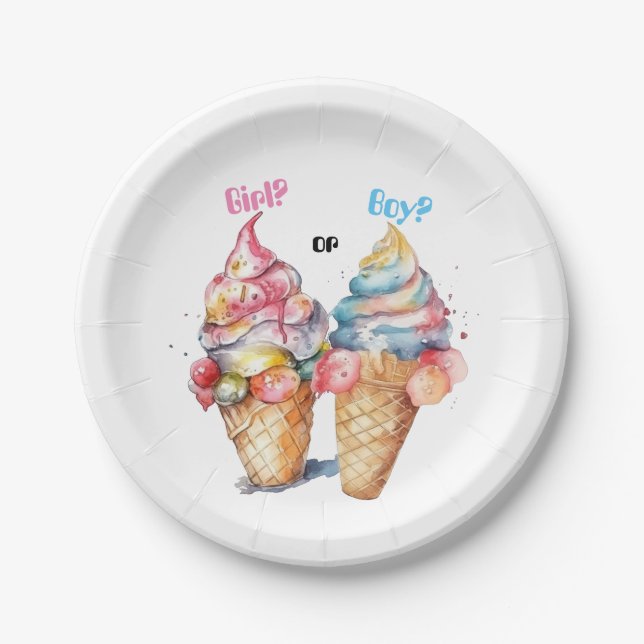 Ice Cream Gender Reveal Party Invitation Paper Plate (Front)