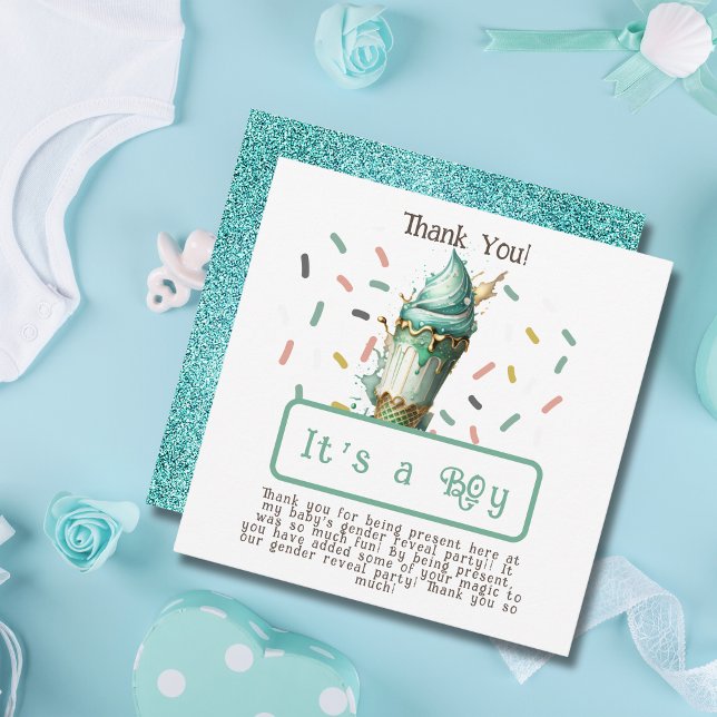 Ice Cream Gender Reveal Party Its a Boy Thank You Card (Creator Uploaded)