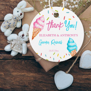 Ice cream gender reveal thank you favour tags