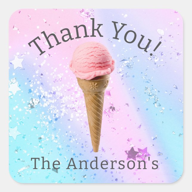 Ice Cream Gender Reveal Thank You Girl Square Sticker (Front)