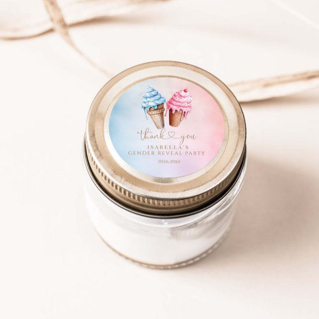Ice cream Gender Reveal What's The Scoop  Classic Round Sticker (Creator Uploaded)