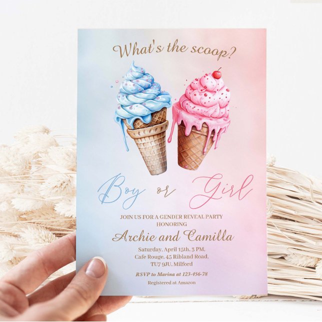 Ice cream Gender Reveal What's The Scoop Invitation (Creator Uploaded)