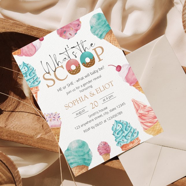 Ice Cream Gender Reveal What's the Scoop Party Invitation (Creator Uploaded)