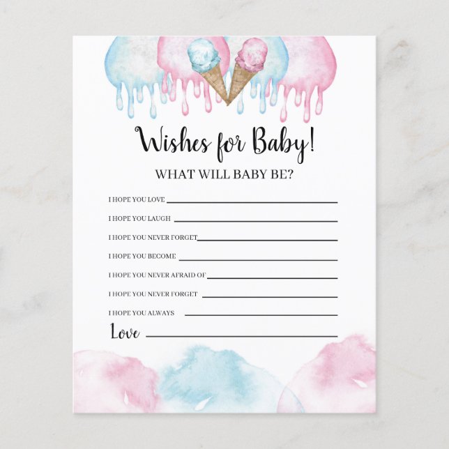 Ice cream Gender Reveal Wishes for Baby Card. (Front)
