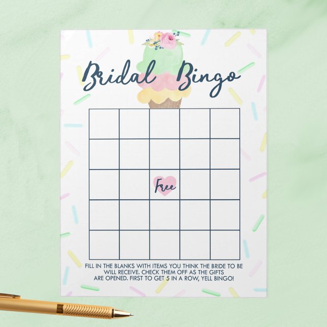 Ice Cream Gift Bingo Bridal Shower Game Pack Notepad (Bridal Bingo Ice Cream Scooped Up Bridal Shower Game Pack of 40 Answer Sheets)
