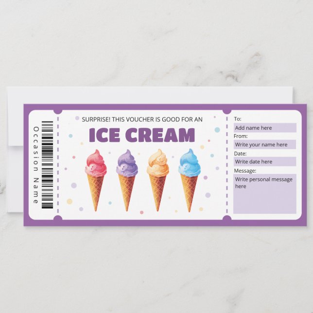  Ice Cream Gift Certificate Template, Sundae Lover Invitation (Front)
