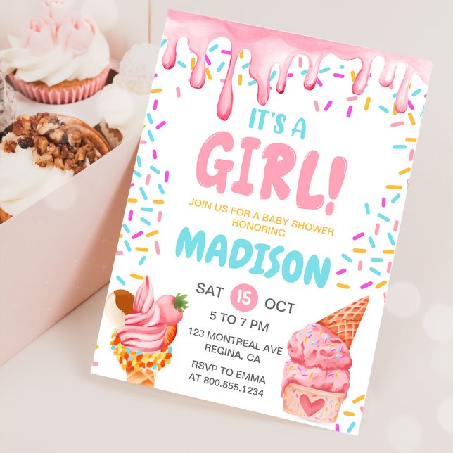 Ice Cream Girl Baby Shower Party Invitation (Creator Uploaded)