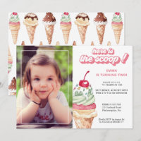 Ice Cream Girl Birthday Photo Invitation
