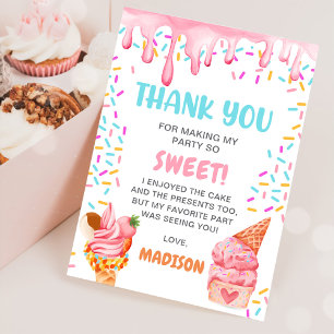Ice Cream Girls Birthday Party Thank You Card