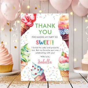 Ice Cream Girls Birthday Party Thank You Card