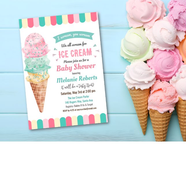 Ice Cream Glitter Baby Shower Invitation (Creator Uploaded)