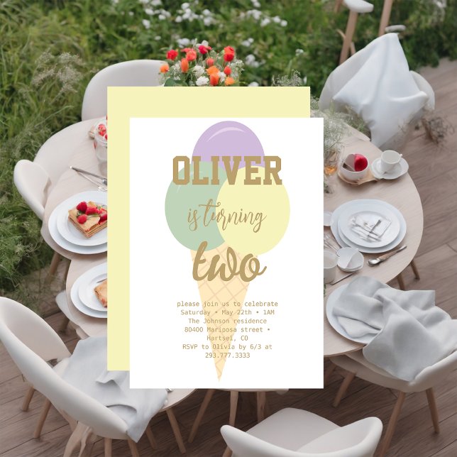 Ice Cream Gold Foil Calligraphy Birthday Party Invitation (Creator Uploaded)