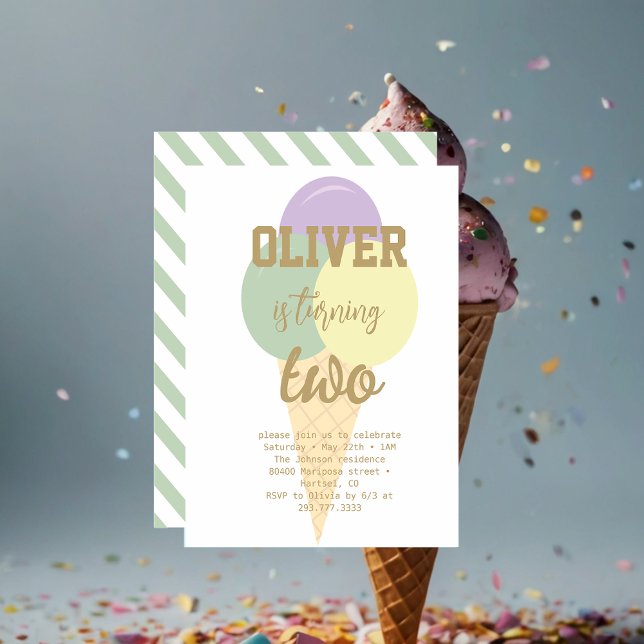 Ice Cream Gold Foil Calligraphy Birthday Party Invitation (Creator Uploaded)