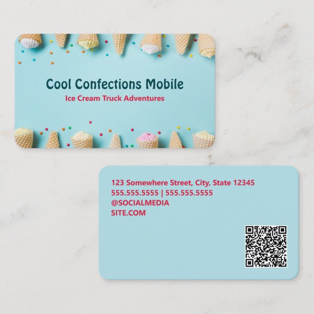 Ice Cream Google Maps QR Business Card (Front/Back)