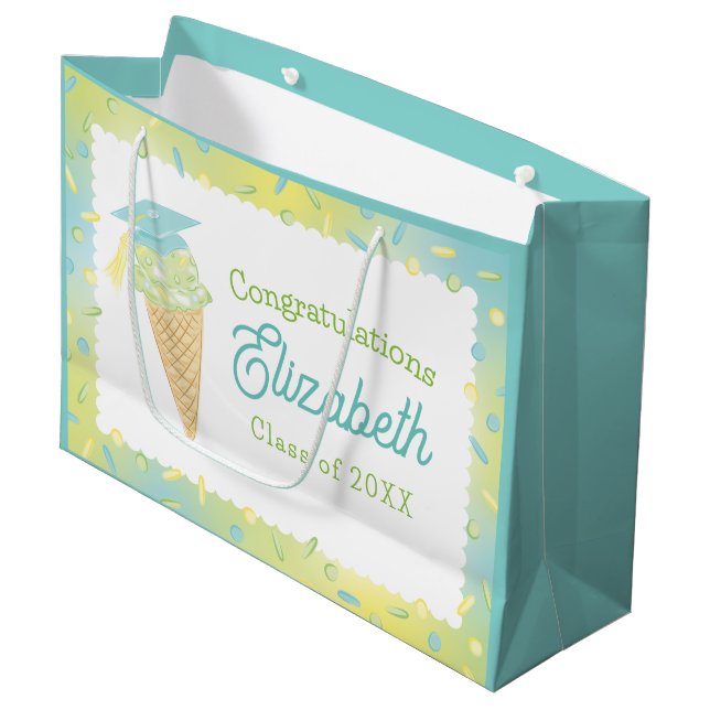 Ice Cream Graduation Party Blue Green Large Gift Bag (Front Angled)