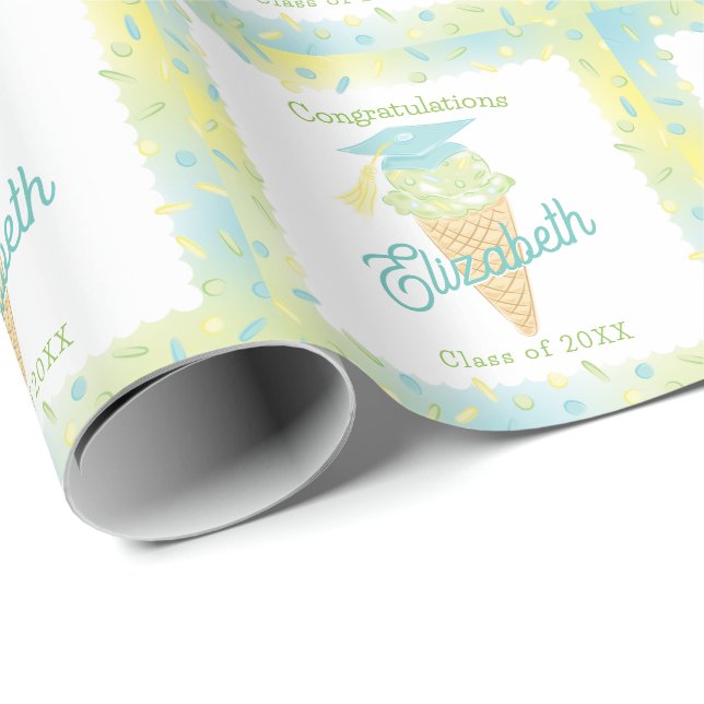 Ice Cream Graduation Party Blue Green Wrapping Paper (Roll Corner)
