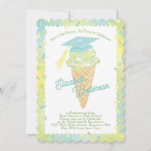 Ice Cream Graduation Party Green Blue Invitation