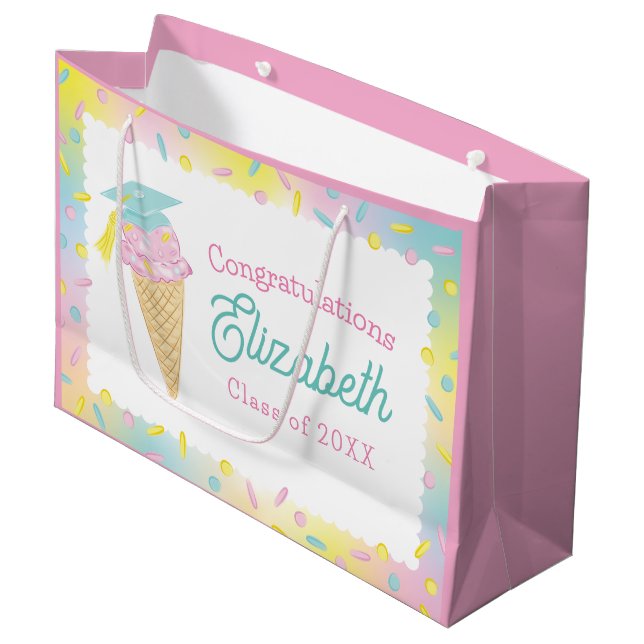 Ice Cream Graduation Party Large Gift Bag (Front Angled)