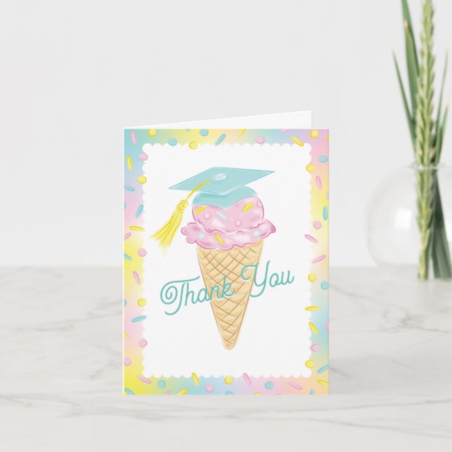 Ice Cream Graduation Party Thank You Card (Front)