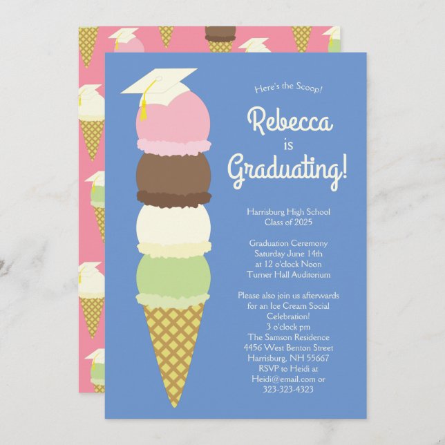 Ice Cream Graduation Social Party Invitation (Front/Back)