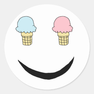Ice Cream Happy Face Classic Round Sticker