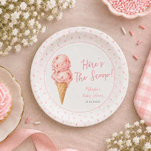 Ice Cream Here’s The Scoop Sprinkle Baby Shower Paper Plate