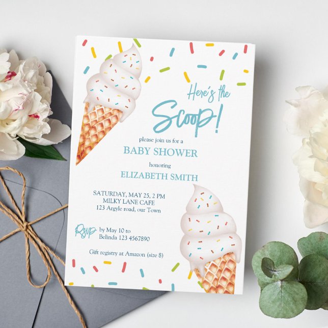 Ice cream here's the scoop baby shower invitation (Here's the scoop baby shower invitation ice cream baby shower invitation template instant download)