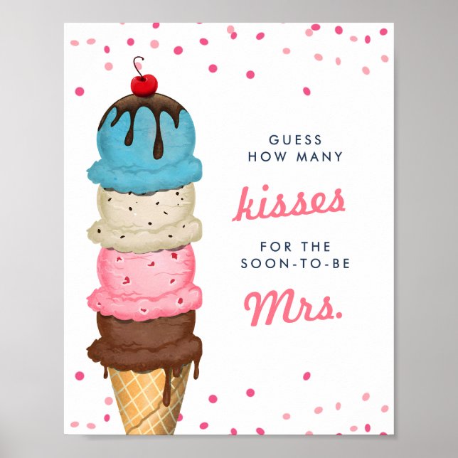 Ice Cream How Many Kisses Bridal Shower Game Poster (Front)