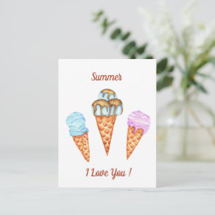 Ice Cream I Love You Cute Summer Postcard