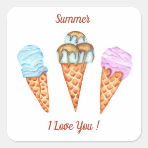 Ice Cream I Love You Cute Summer Square Sticker