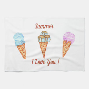 Ice Cream I Love You Cute Summer Tea Towel