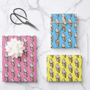 Ice Cream Illustration All Over Pattern Wrapping Paper Sheet