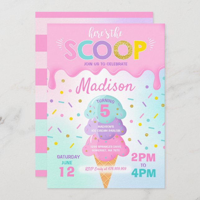 Ice Cream Invitation Ice Cream Birthday Party (Front/Back)