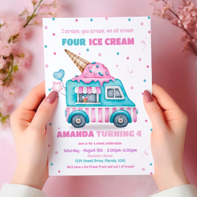 Ice Cream Invitation Pink Truck Birthday Invite (Creator Uploaded)