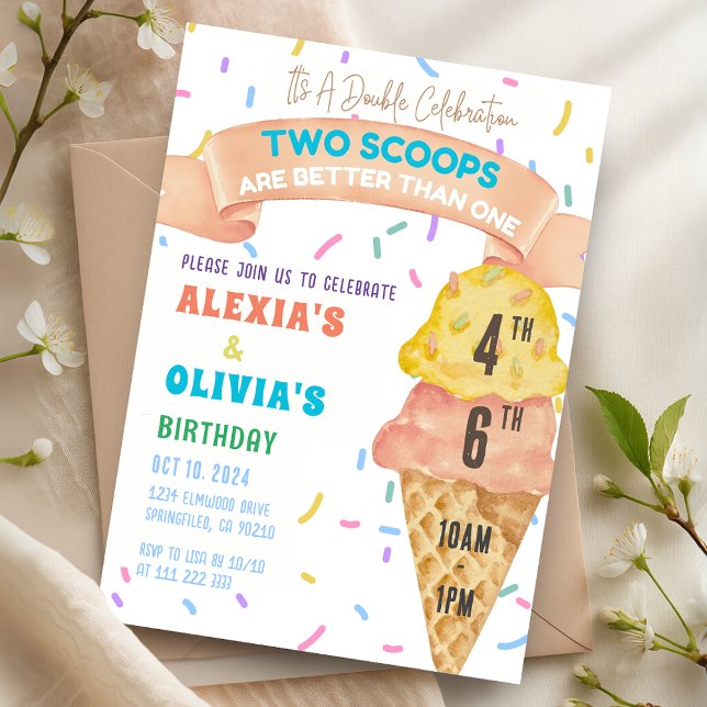 Ice Cream Joint Birthday Siblings Combined Cousin Invitation (Ice Cream Joint Birthday Siblings Combined Cousin Invitation)