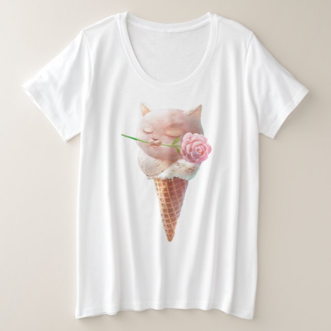 Ice Cream Kitty – Rosy & Dreamy Plus Size T-Shirt (Design Front)