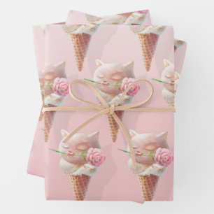Ice Cream Kitty – Rosy & Dreamy Wrapping Paper Sheet