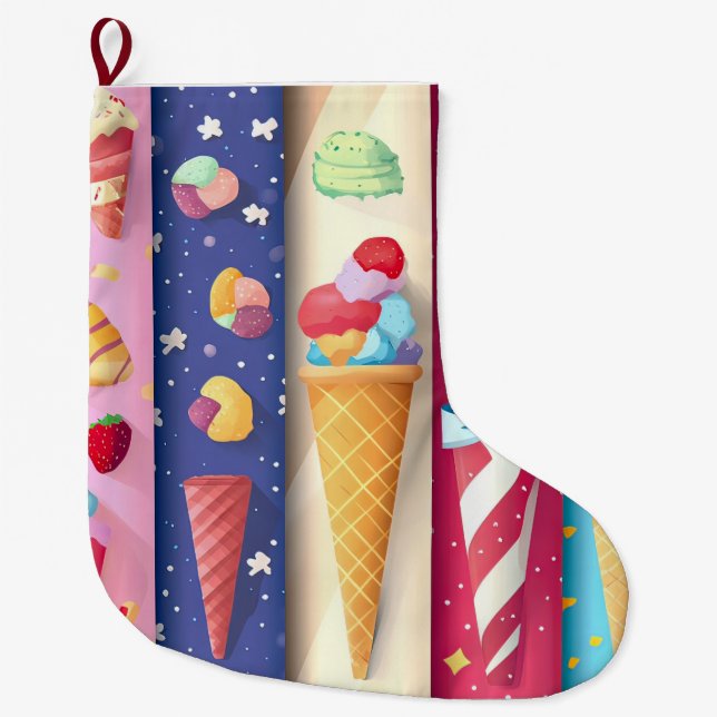 Ice Cream Large Christmas Stocking (Front)
