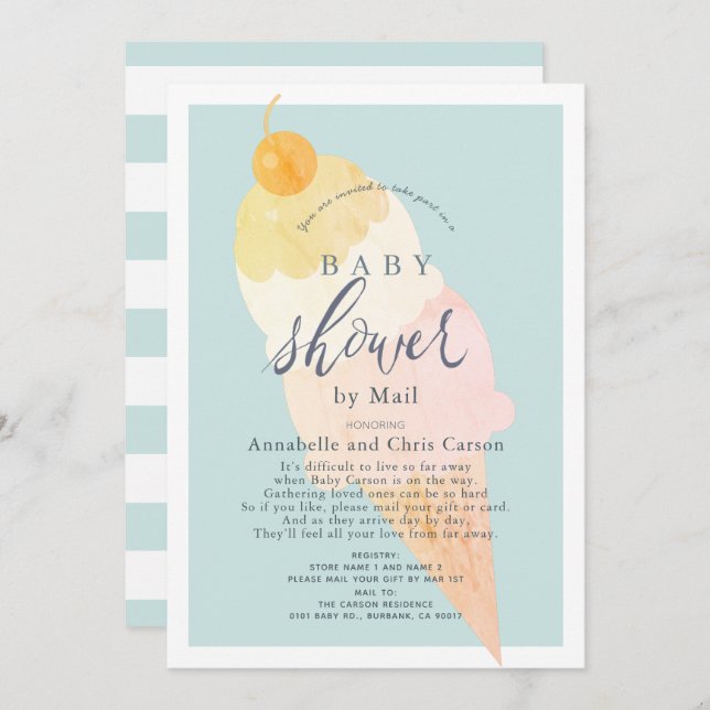 Ice Cream Light Blue Boy Baby Shower by Mail Invitation (Front/Back)
