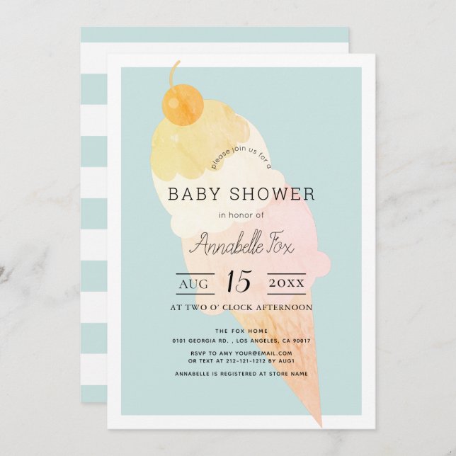 Ice Cream Light Blue Boy Baby Shower Invitation (Front/Back)