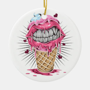 Ice cream lips and teeth as artwork on valentines  ceramic tree decoration