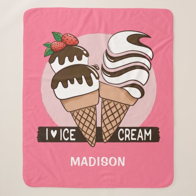 Ice Cream Lover custom name & colour blankets (Front)