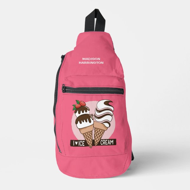 Ice Cream Lover custom name & colour Sling Bag (Front)