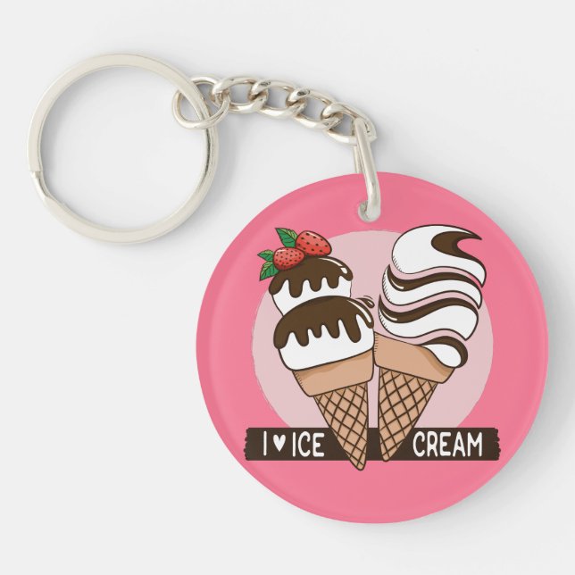 Ice Cream Lover custom text & colour key chains (Front)