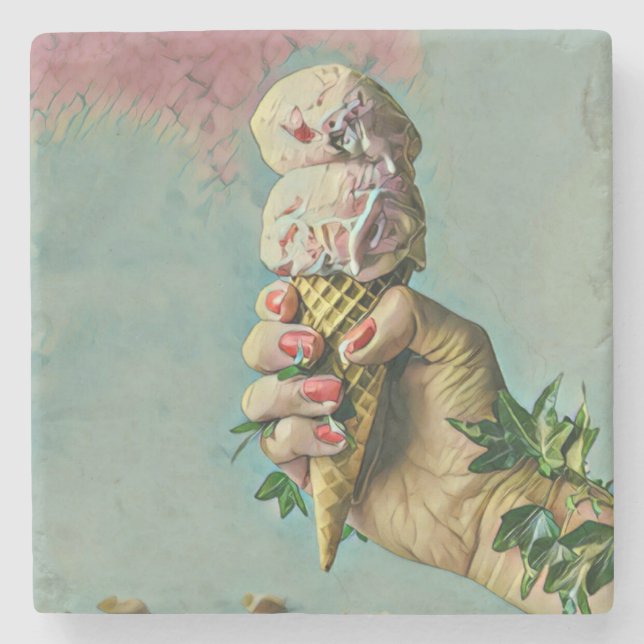 Ice cream lover gift stone coaster (Front)