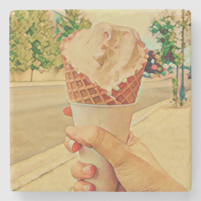 Ice cream lover gift stone coaster (Front)
