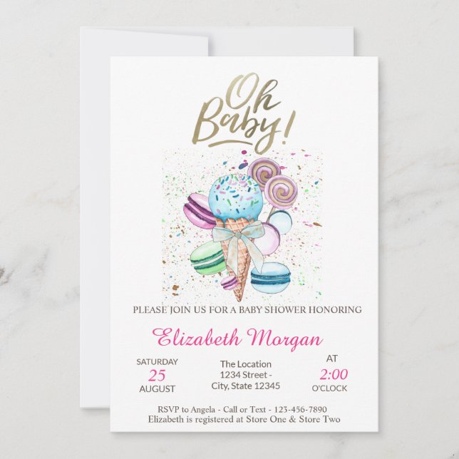  Ice cream Macaroons Oh Baby Summer Baby Shower  Invitation (Front)