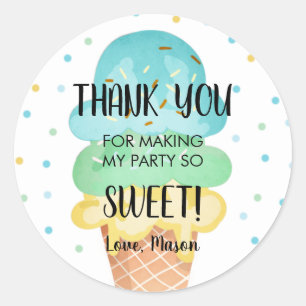 Ice Cream Mint Blue Yellow Sweet Boy Birthday Classic Round Sticker