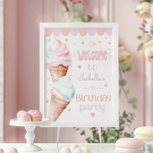 Ice cream modern girl birthday party welcome poster