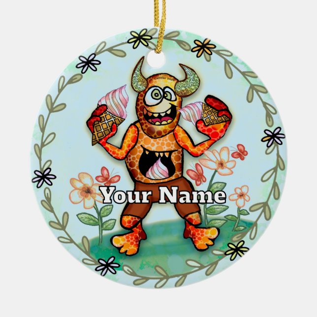 Ice Cream Monster Ceramic Tree Decoration (Front)